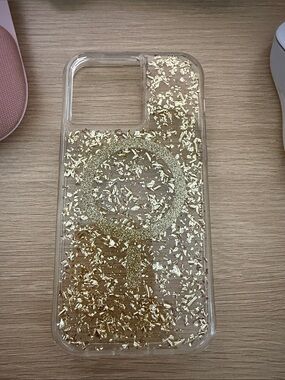 case-mate Clear Phone Case with Gold Flakes and Gold Ring Grip